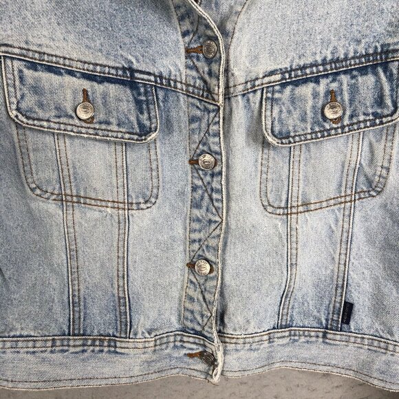 Vintage Old Navy Jean Jacket Womens Large Sunwashed Distressed Y2K 90s Western - Picture 11 of 16